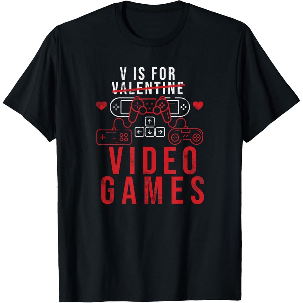 V Is For Video Games Funny Gamer for Valentines Day T-Shirt