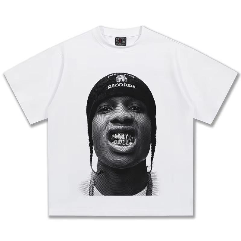Графическая футболка Asap Rocky Унисекс Хип-хоп Повседневная Хлопок Короткий рукав Уличная мода Топ для унисекс Женщин Повседневная одежда