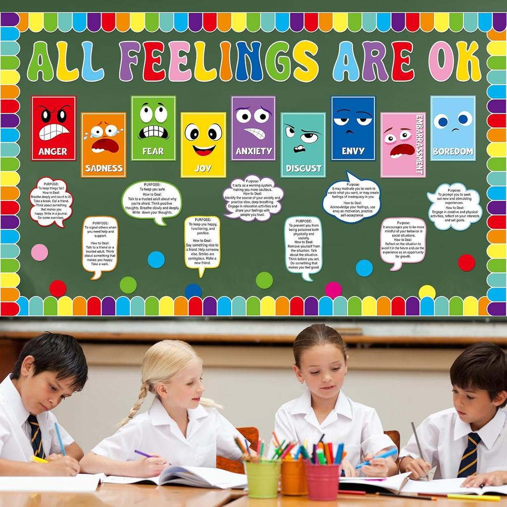 Набор украшений для доски объявлений по психическому здоровью «Все чувства — это нормально» Декор для класса Декор на стену «Снова в школу» Эмоциональные вдохновляющие вырезки для детей Учителя