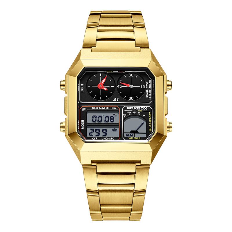FOXBOX Мужские часы с подсветкой дисплея Спортивные шагомеры Цифровые часы с обратным отсчетом Календарь Часы