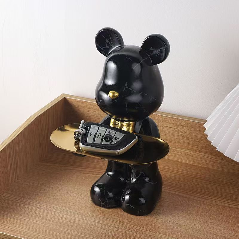 26cm Graffiti Abstract Resin Standing Bear Storage Statue Cute Animal Organizer Desk Decor Holder Gift for Home Office Ornament