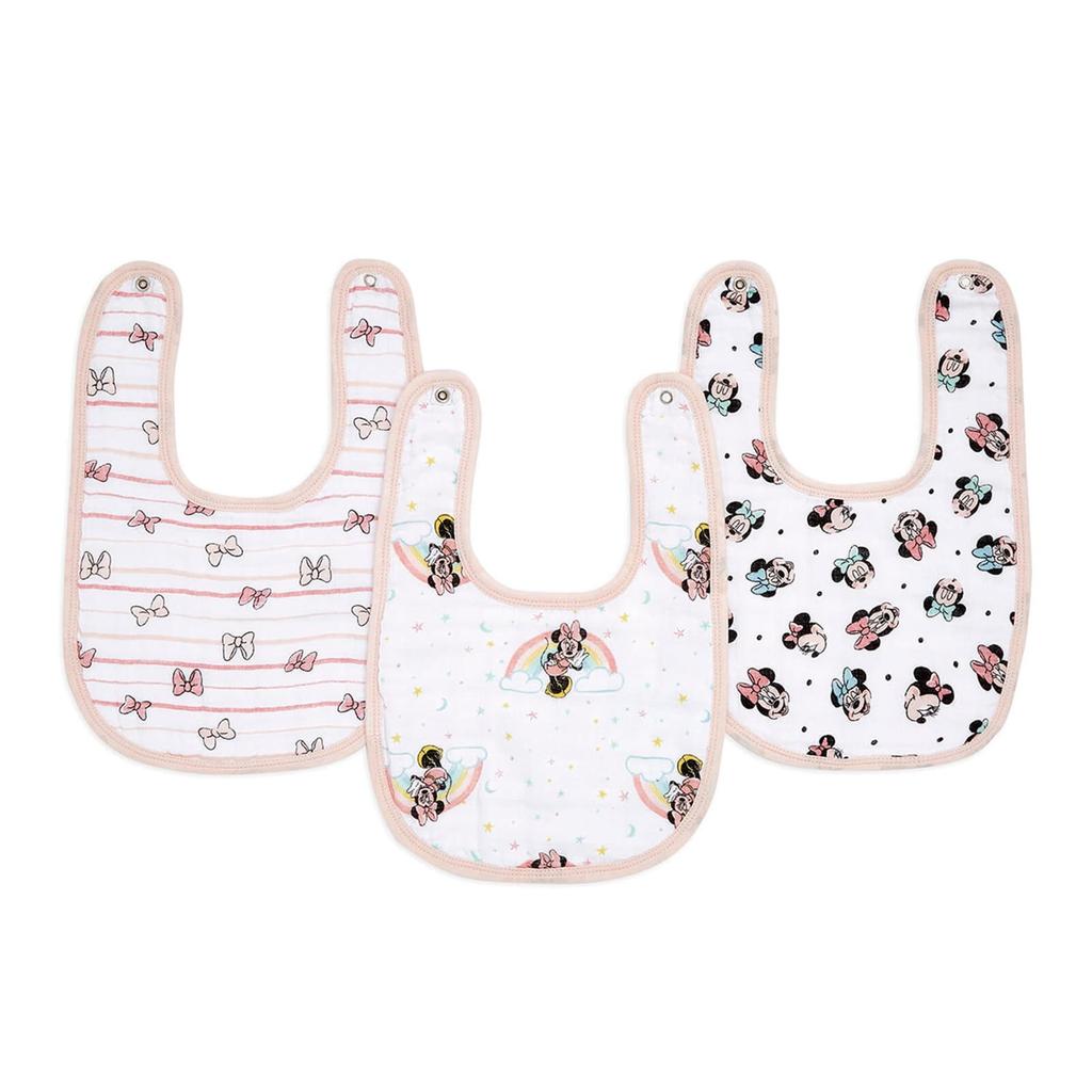 Disney Baby Mealtime Bibs Japanese aden by aden anais Snap Set of Minnie Made with Muslin Baby Minnie ESNC30005DIJ Bibs, [Official Product, + Bibs, 3,