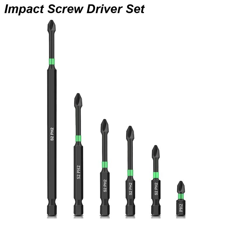 Набор магнитных бит Impact Batch с нескользящим наконечником, шестигранный хвостовик 1/4 дюйма, магнитная головка PH2, набор крестовых отверток Phillippes