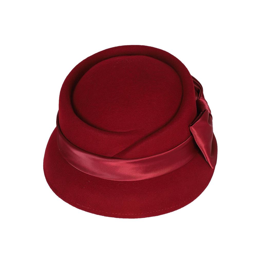 Women’s Vintage Wool Cloche Church Hat with Satin Bow Elegant Bowler Bucket Hat for Tea Party Wedding Garden Formal Events