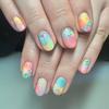 24Pcs Ocean Fish Pattern Press On Nails Short Oval Full Cover Summer Colorful Striped Fake Nails
