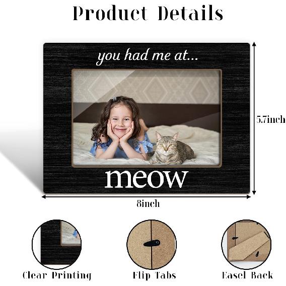 You Had Me At Meow Picture Frames, Cat Picture Frame, Tabletop Photo Frame for Women Friend Wife Cat Lovers Pet Owner, Pet Memorial Keepsake, Home