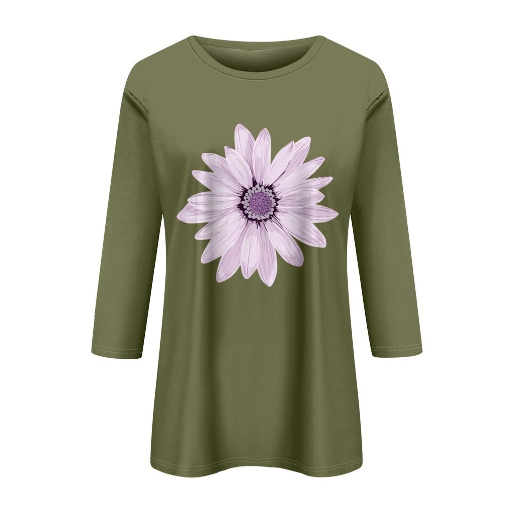 Women's Fashion Casual Printed Seven Sleeve Round Neck Top