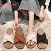 Fashion Aphixta Concise Summer Fabric Flat With Slides Cross Strap Women Slippers Classics Flip Flops Soft Sole Beach Shoes Flat Sandals
