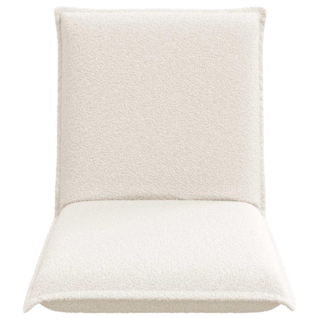 Adjustable Floor Footstool Cream Shaggy Fabric