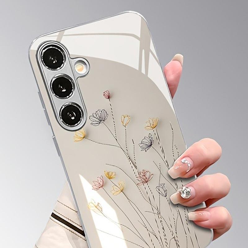 Роскошный Чехол из Закаленного Стекла с Цветочным Узором для iPhone 17 16 15 14 13 12 11 Pro Max 16 Plus 17Air Гальваническое Серебряное Покрытие