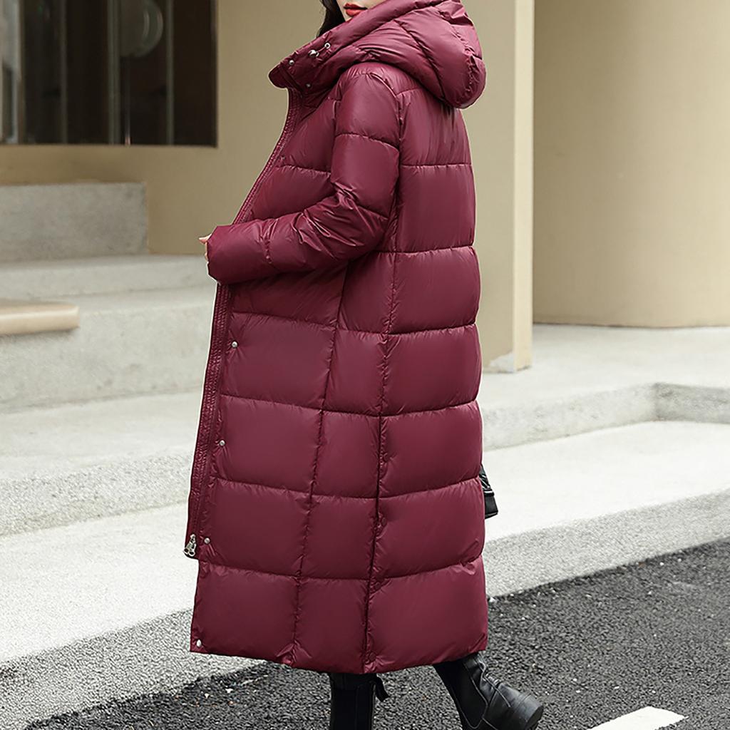 Женская модная повседневная однотонная хлопковая куртка с капюшоном средней длины и длинными рукавами на молнии и пуговицах