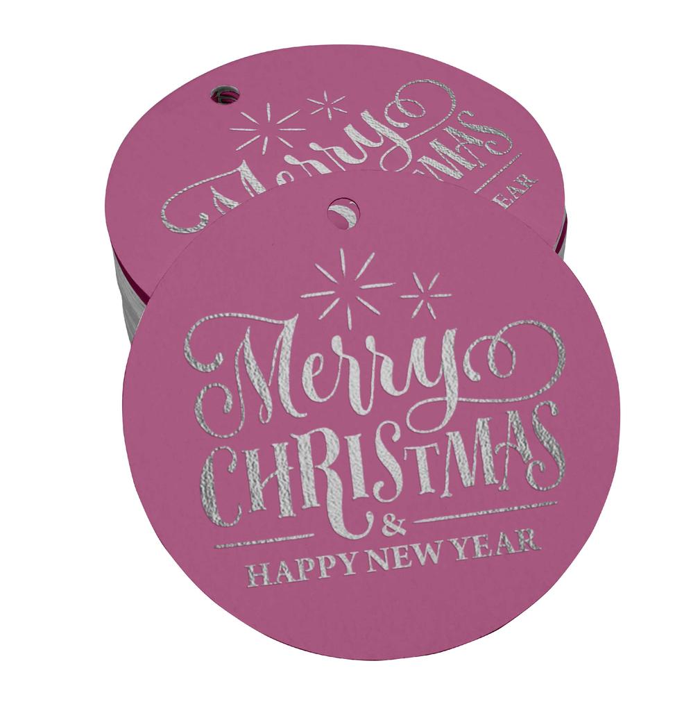 Inkdotpot Pack Of 100 Real Gold Foil Paper Tags Merry Christmas & Happy New Year Text Favor Hang