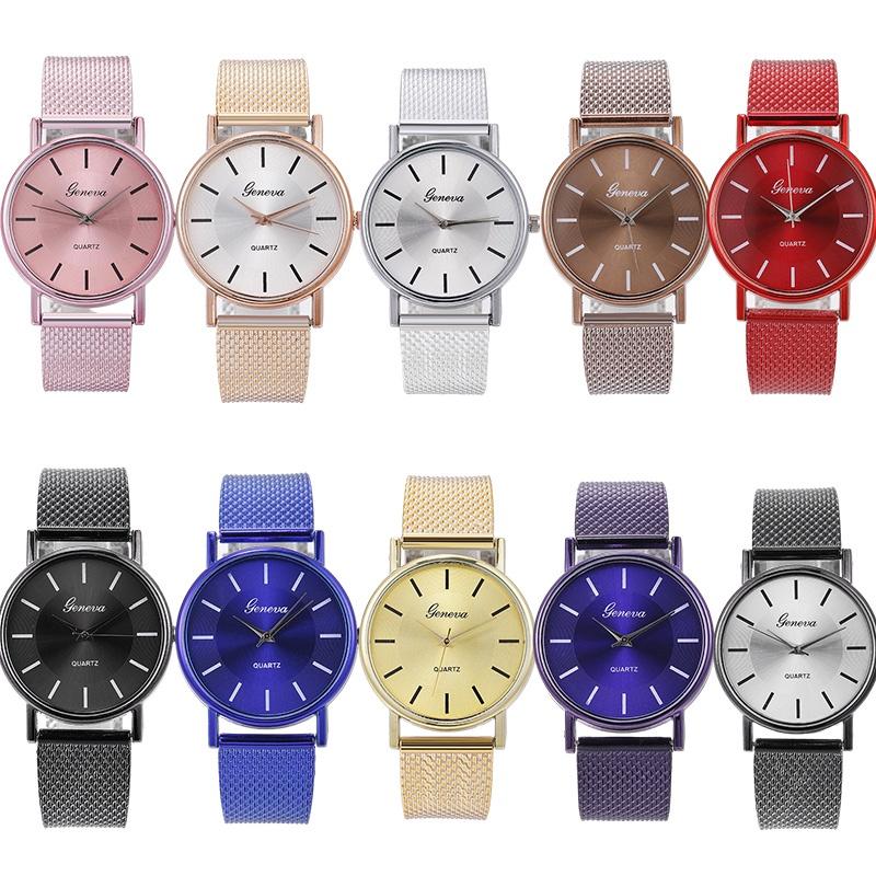 Модные унисекс кварцевые наручные часы, парные часы с декоративными элементами, модель 28035, сетчатый ремешок