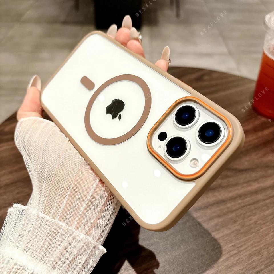 Luxury Clear Magnetic Phone Case For iPhone 16 15 14 Plus 12 11 13 16 Pro Max Magsafe Wireless Charge Shockproof Protector Cover