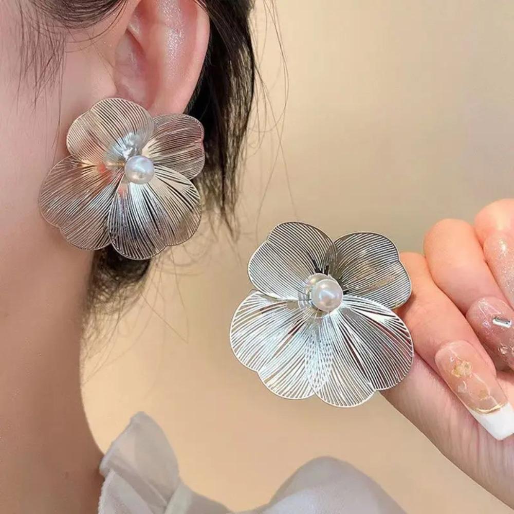 Romantic Elegant Hollow Flower Earrings Big Silver Exaggerated Flower Earrings Jewelry Gifts