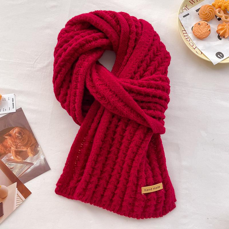 Ankola Red Knitted Wool Scarf Women's Winter New Versatile Scarf Thickened Warm Wind