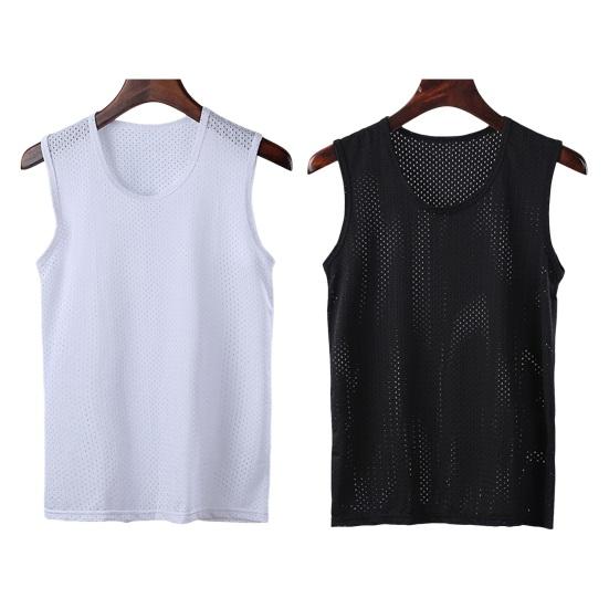 Men Sport Vest O Neck Out Good Size Breathability Plus Hollow Solid Color Sleeveless Sweat Absorption Quick Dry