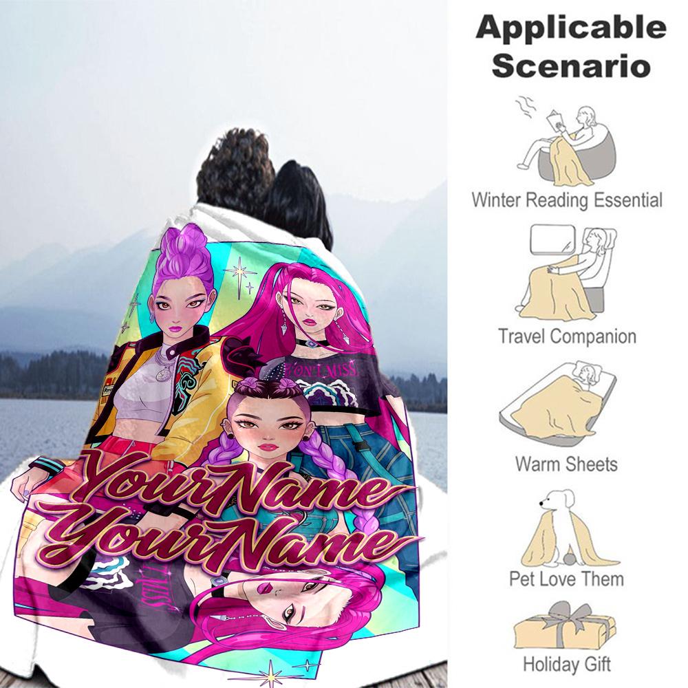 Demon Hunter Girls 8 Personalized Text Blanket Cozy Personalized Blanket Soft Warm Cozy Throw For Livingroom Seaside Bedding Couch