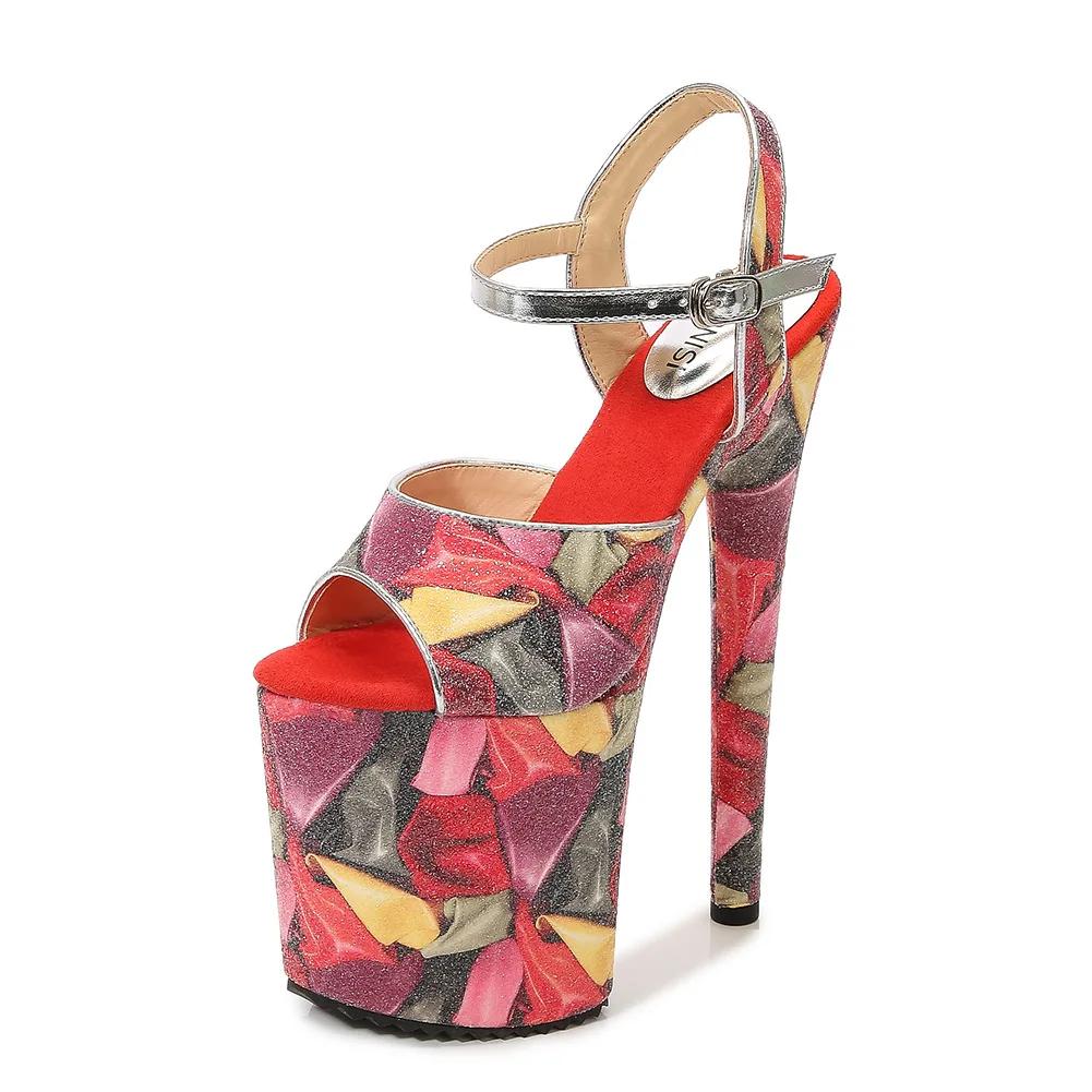 Модные Унисекс 20см Металлические Тонкие Высокие Каблуки Платформа Сандалии Ремешок на Щиколотке Туфли Женские Лодочки ЛЕТО Открытый Носок Шпильки zapatos mujer