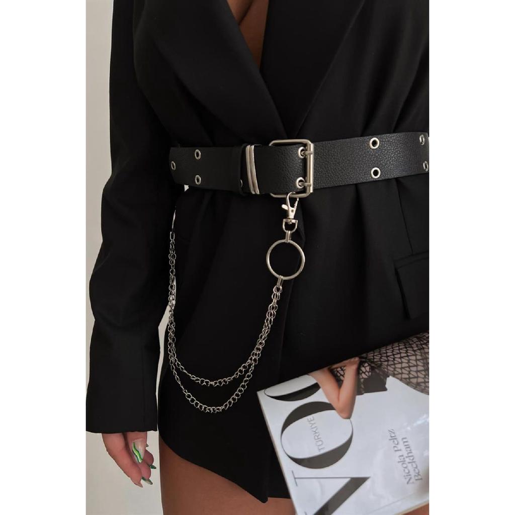 Детальный женский ремень с люверсами, брючный ремень, куртка, готический ремень без цепочки