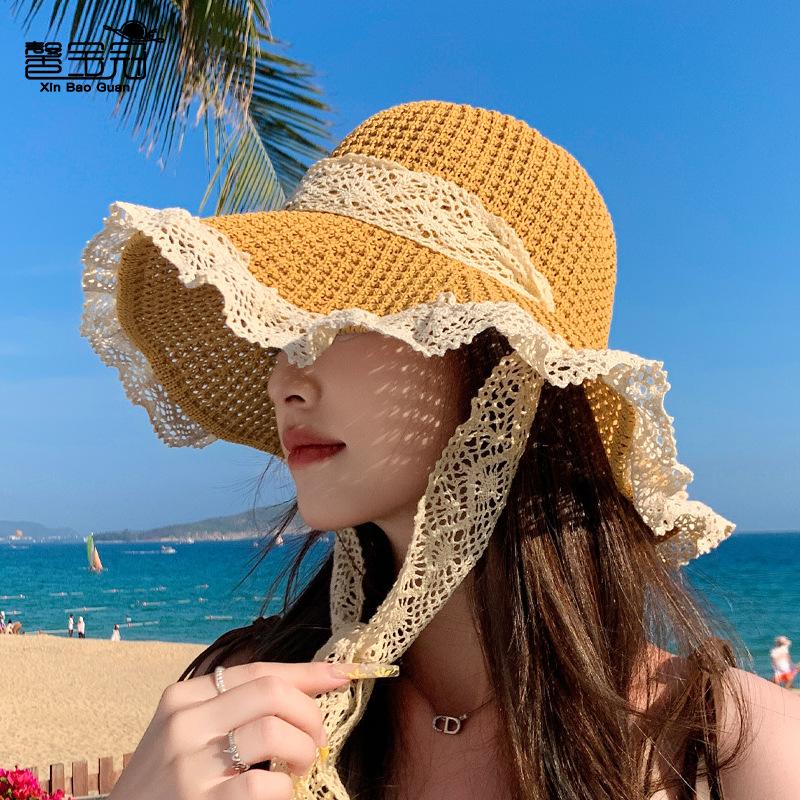 Summer Beach Seaside Sun Hat Lace Big Brim Straw Hat Women Outdoor Outing Versatile Sun Hat