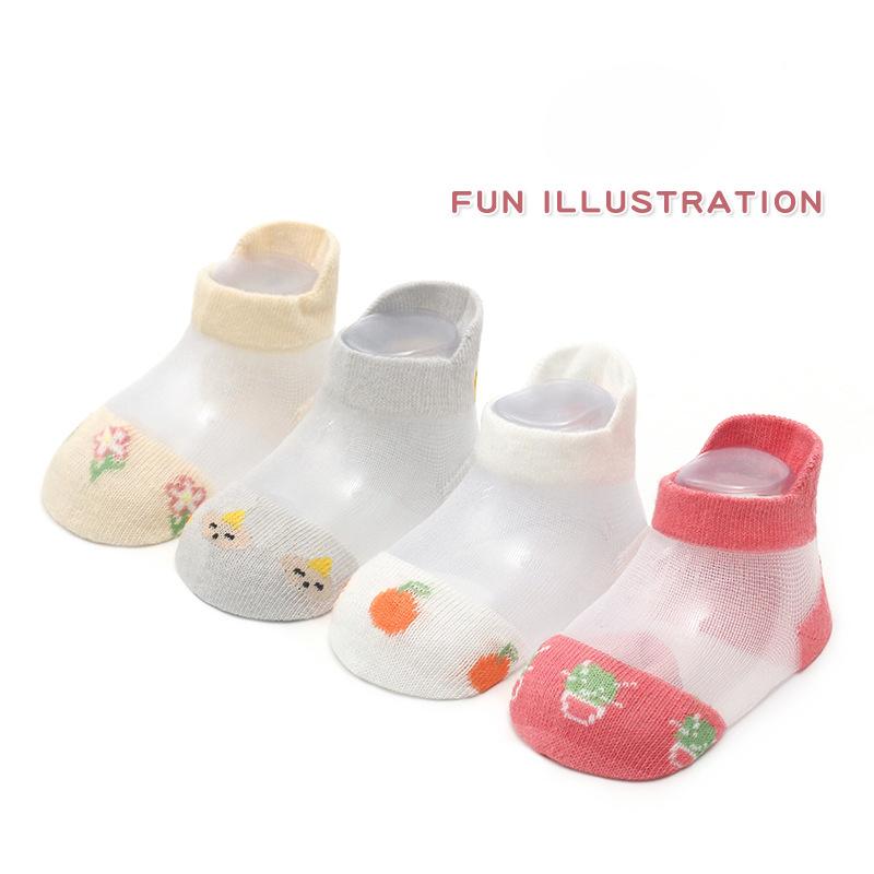 4 Pairs Baby Ice Silk Mesh Socks Ultra Thin Hollow Breathable Cotton Ankle Socks A-Class Soft Elastic Infant Socks for 0-5 Years Old
