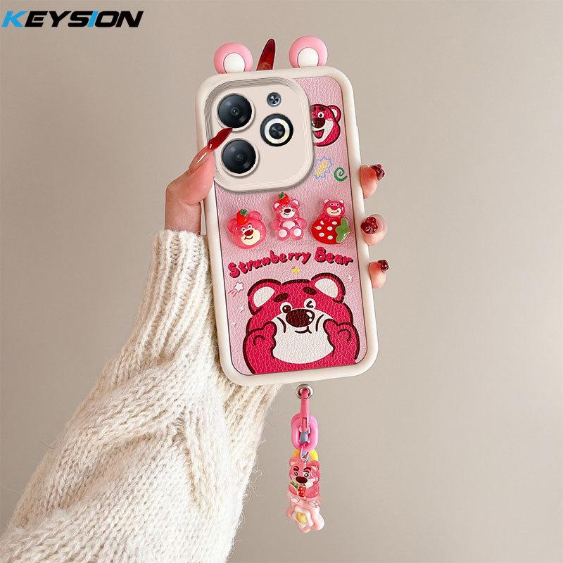 KEYSION Милый чехол с 3D-мультяшным изображением уха для TECNO Spark Go 2024 20 20C с браслетом, силиконовый противоударный чехол для телефона Tecno Pop 8