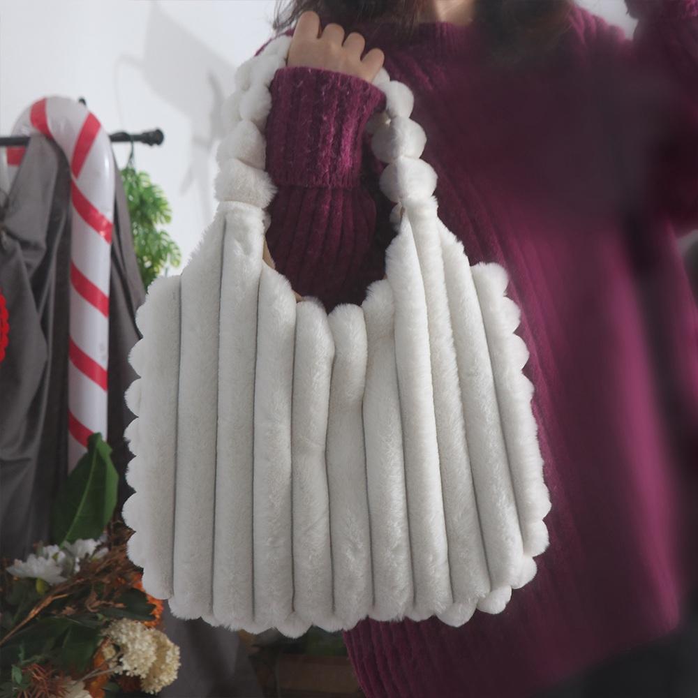 Large Capacity Plush Handbag Solid Color Plush Shoulder Bag Kawaii Plush Tote Bag Winter