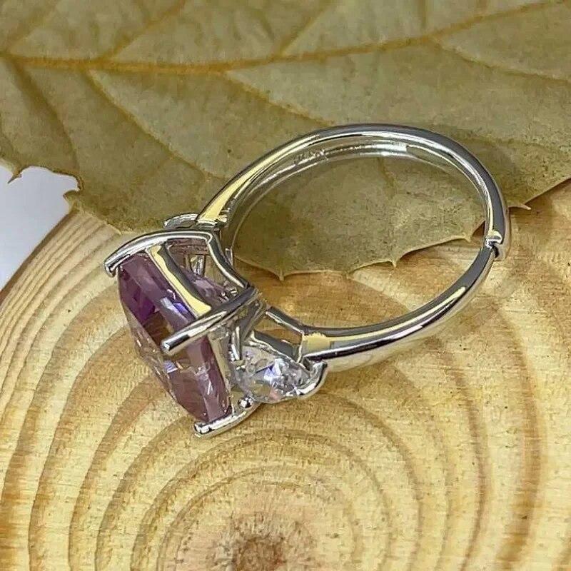 SACEGEMS 9*9MM Natual Ametrine Rings for Women 925Sterling Silver Wedding Party Fine Jewelry Festival Gift