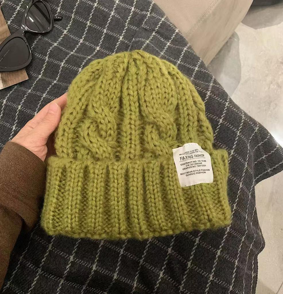 Вязаная шерстяная шапка для женщин на осень и зиму Теплая и ветрозащитная В японском стиле Высококлассная универсальная Большой обхват головы Шапка-пуловер