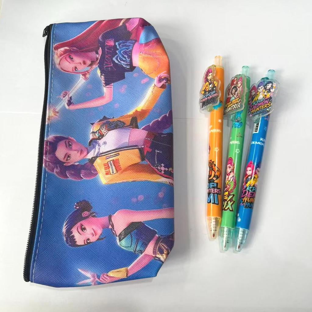 Cute Demon Hunters Anime Characters Large-Capacity Zipper Pencil Case, Student Study Stationery Bag