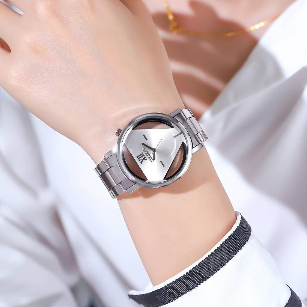 Elegant Triangle Dial Watch Hollow Design Fashionable Steel Band And Glass Surface