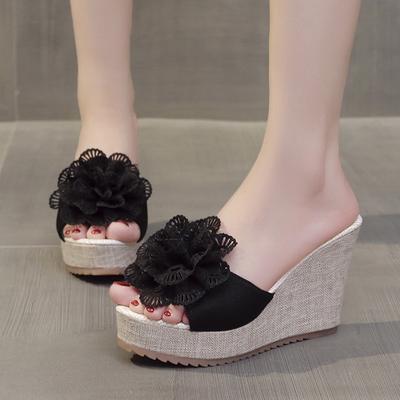 Розовые женские тапочки, модная летняя обувь с открытым носком, женские шлепанцы на высоком каблуке с узлом-бабочкой, женская обувь на танкетке на платформе, 42