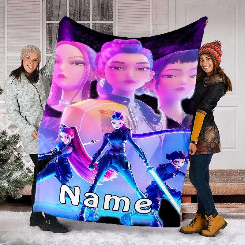 Personalized Custom Name Blanket - Kpop Demon Hunters Print Design,Blanket for Sofa,Bed,Travel,Camping - Soft and Warm, Great Gift