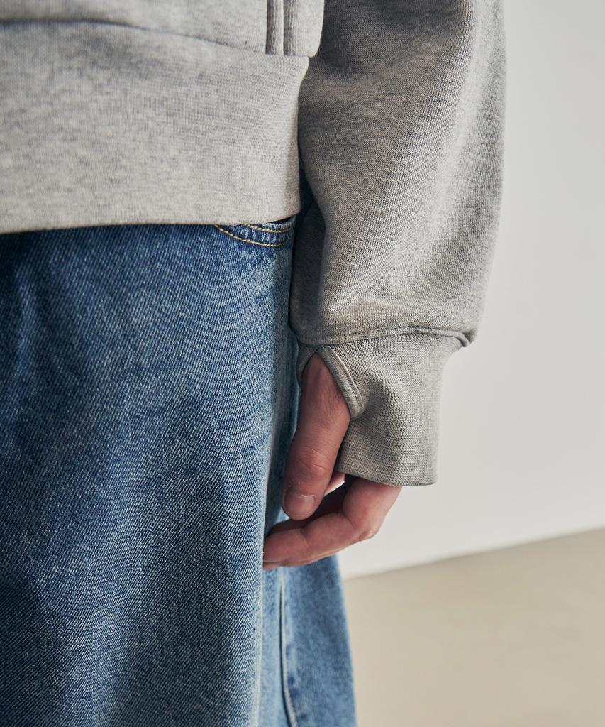 ROTEMBER Studded High-Neck Crop Zip-Up Sweatshirt [Melange Grey]