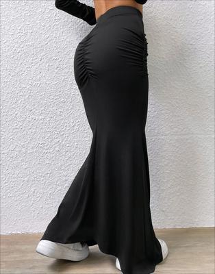 Женские макси-юбки с высокой талией, однотонная юбка-рыбий хвост, приподнимающая бедра, длиной до щиколотки, юбка-русалка, длинная юбка