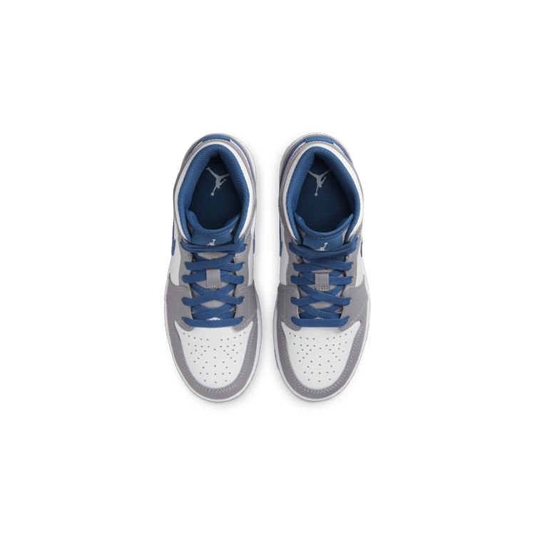 Кроссовки Air Jordan 1 Mid GS Cement True Blue для детей Серый Цемент-Серый Белый DQ8423-014