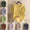 Women's Fashion Round Neck Short Sleeve T-shirt Casual Cotton Linen Graphic Shirt Leisure Loose Groundhog Prined Summer Blouse Tops