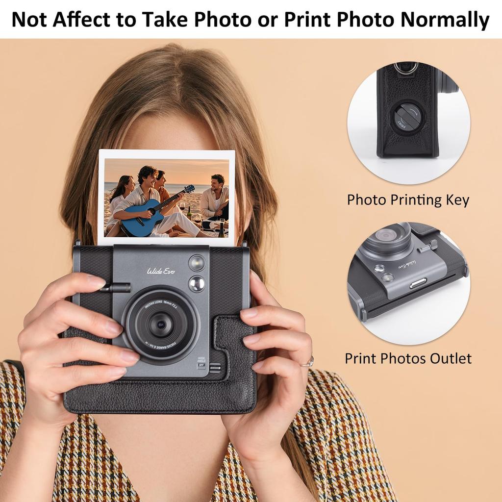 Защитный чехол MUZIRI KINOKOO INSTAX Wide EVO для камеры мгновенной печати с текстурой личи, горизонтальный стиль, чехол из искусственной кожи для камеры Fuji Wide EVO с регулируемым