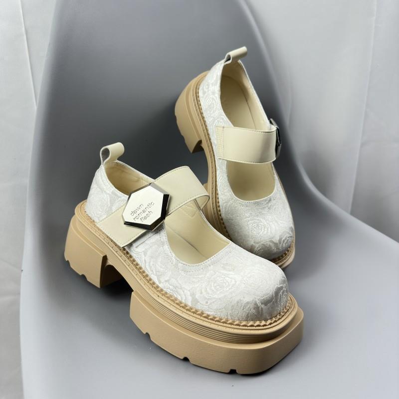 Гуочао стиль платформа лоферы женские 2025 весна новая вышивка принт липучка мелкий вырез колледж стиль маленькие кожаные туфли