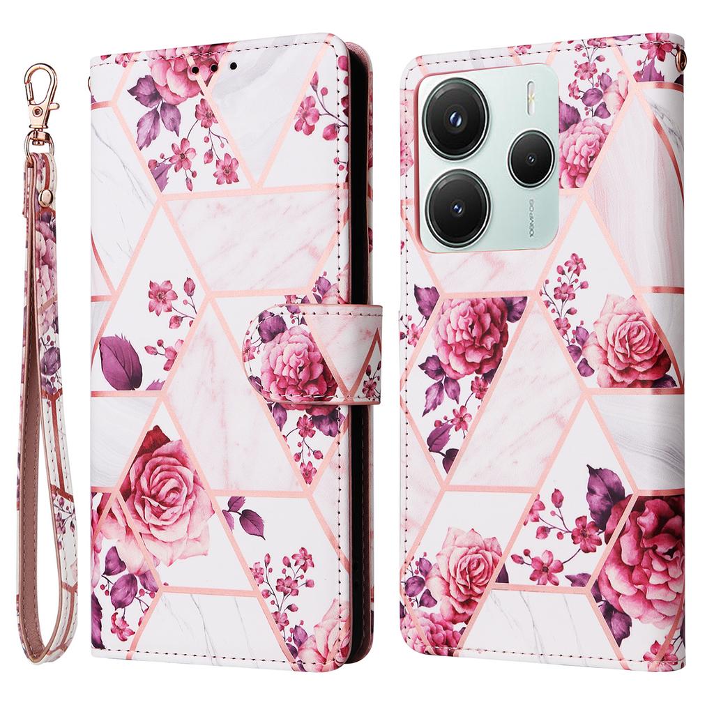 Для Xiaomi Poco M7 Pro 5G/Redmi Note 14 5G Чехол Кожаный чехол для телефона с лакированным мраморным узором