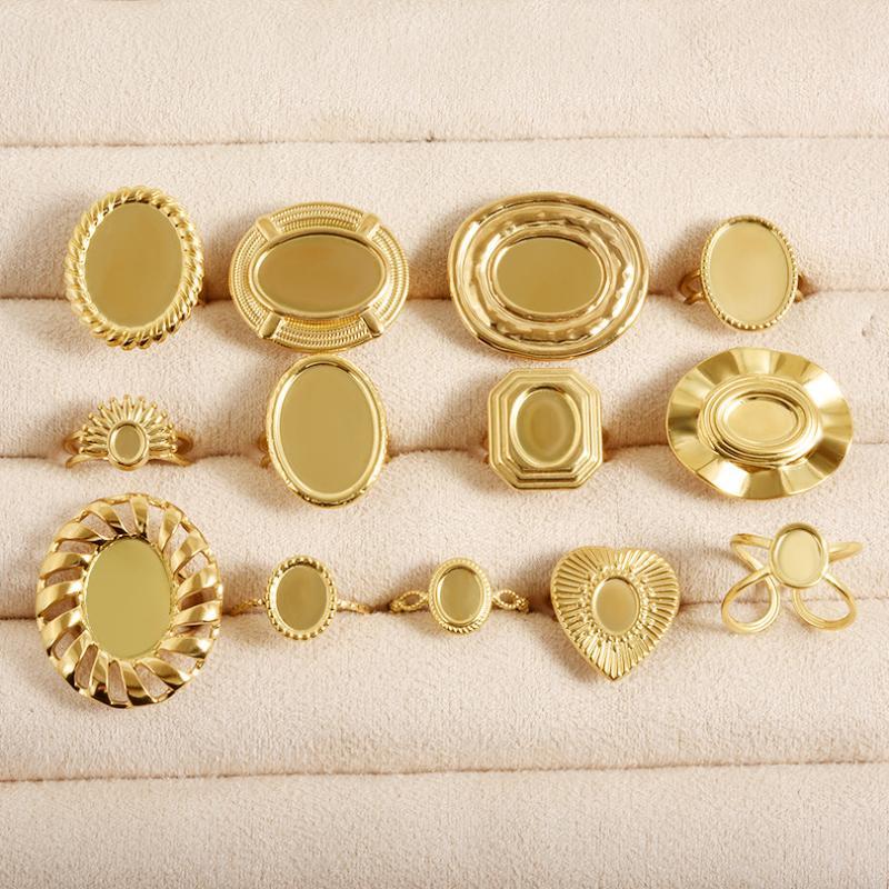 1Pcs Open Adjustable Stainless Steel Heart Sun Leaf Rings Diy Cabochons Silver/Gold Ring For Women Men Handmade Supplies