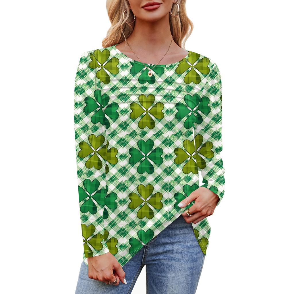 Женский свободный повседневный топ с круглым вырезом и длинными рукавами, модный топ