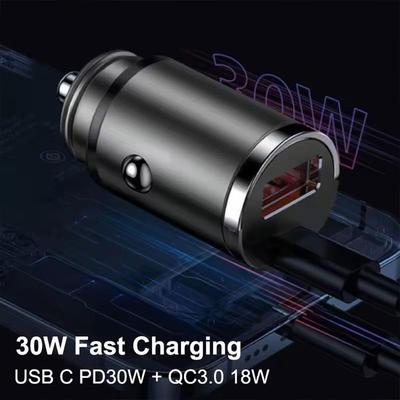 30 Вт Автомобильное зарядное устройство от прикуривателя USB Type C Металлическое PD3.0 Быстрая зарядка USB-адаптер Мини Двойной V9O9