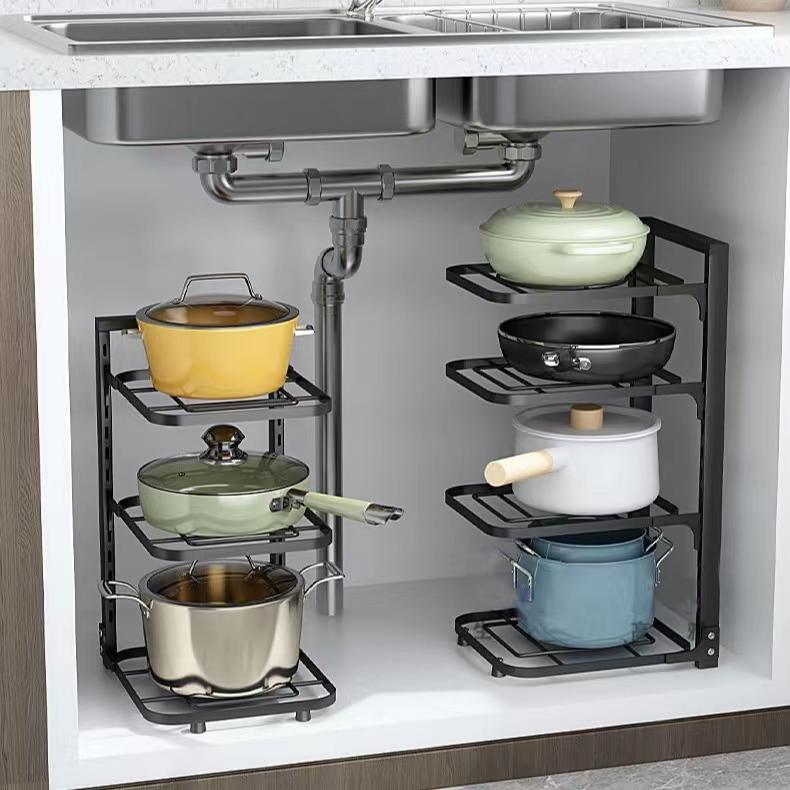 Полка для кастрюль Многослойная полка для хранения кастрюль Кухонная полка из нержавеющей стали Раковина Стойка для хранения кастрюль и сковородок Многослойная бытовая полка для хранения кухонного пространства Экономия места