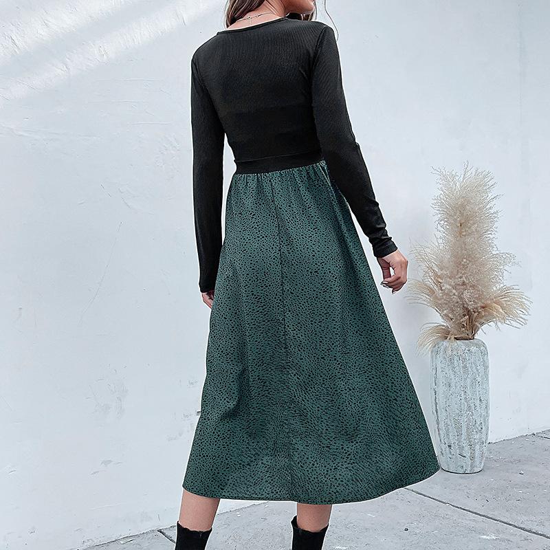 YYFS Женская мода весна-осень с принтом в горошек, длинным рукавом, V-образным вырезом, высокой талией, повседневные платья