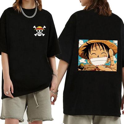 Аниме ONE PIECE Мужская футболка Харадзюку Луффи Манга Графические топы Футболки Рубашка Косплей Хлопок Мультяшные футболки Унисекс Повседневная Летняя Уличная одежда