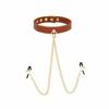 Brown Leather Collar With Nipple Clamps   Restraints Sex Slave Games Collars & Leashes