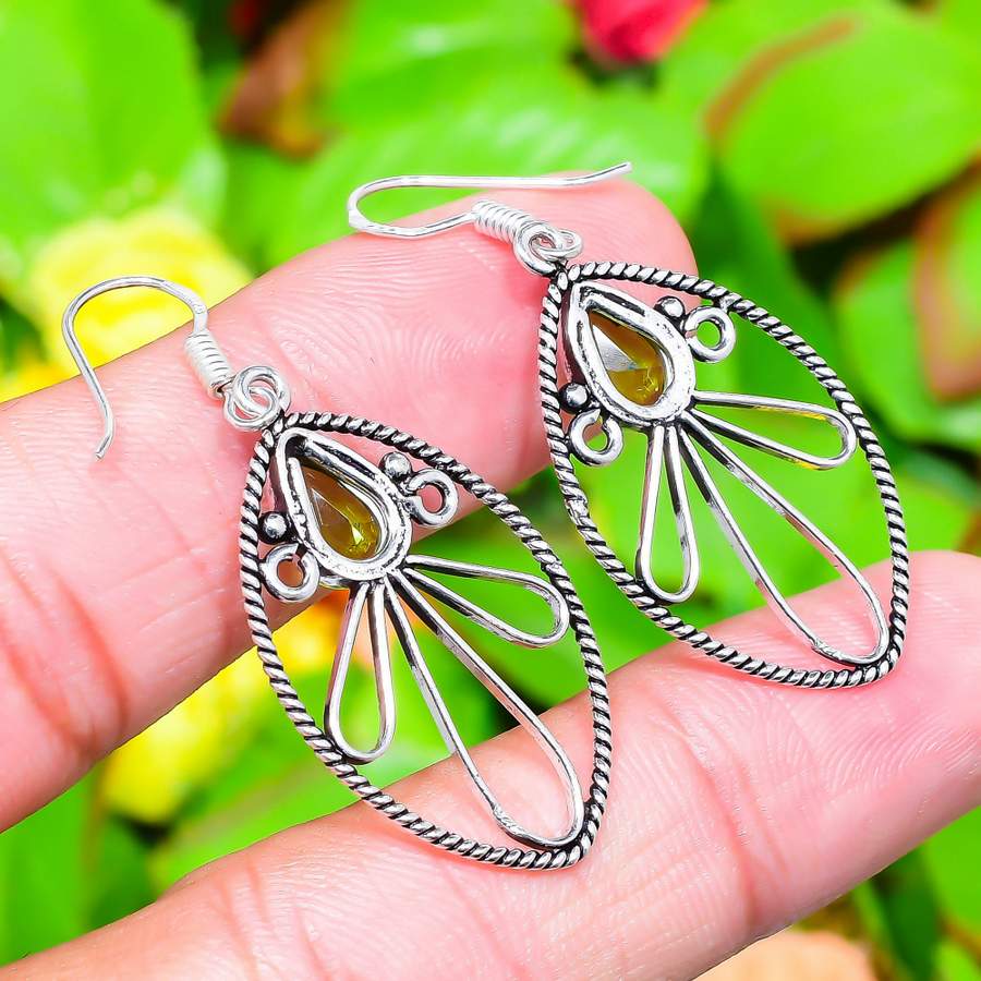 Серьги ручной работы из стерлингового серебра 925 пробы с натуральным драгоценным камнем перидот 2,01 дюйма i9A31