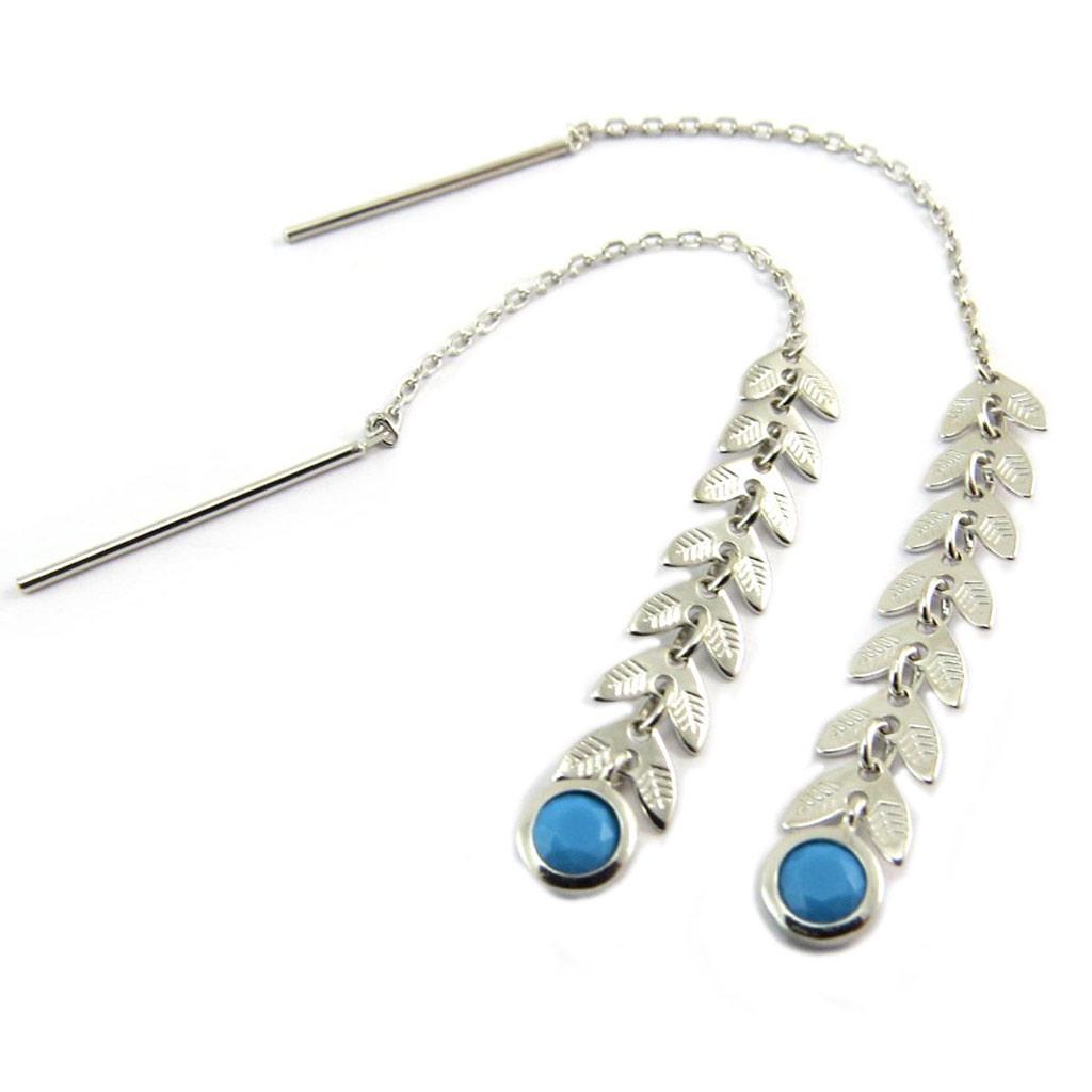 Les Trésors De Lily [P6864] - Silver Earrings 'Epi De Blé' Turquoise Silver (rhodium Plated) - 60 Mm